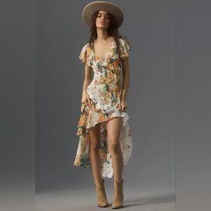 Anthropologie Boho V-Neck Ruffle Lace Dress